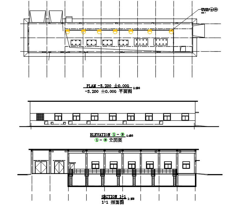Warehouse Plan With Sectional Elevation drawing Free DWG File