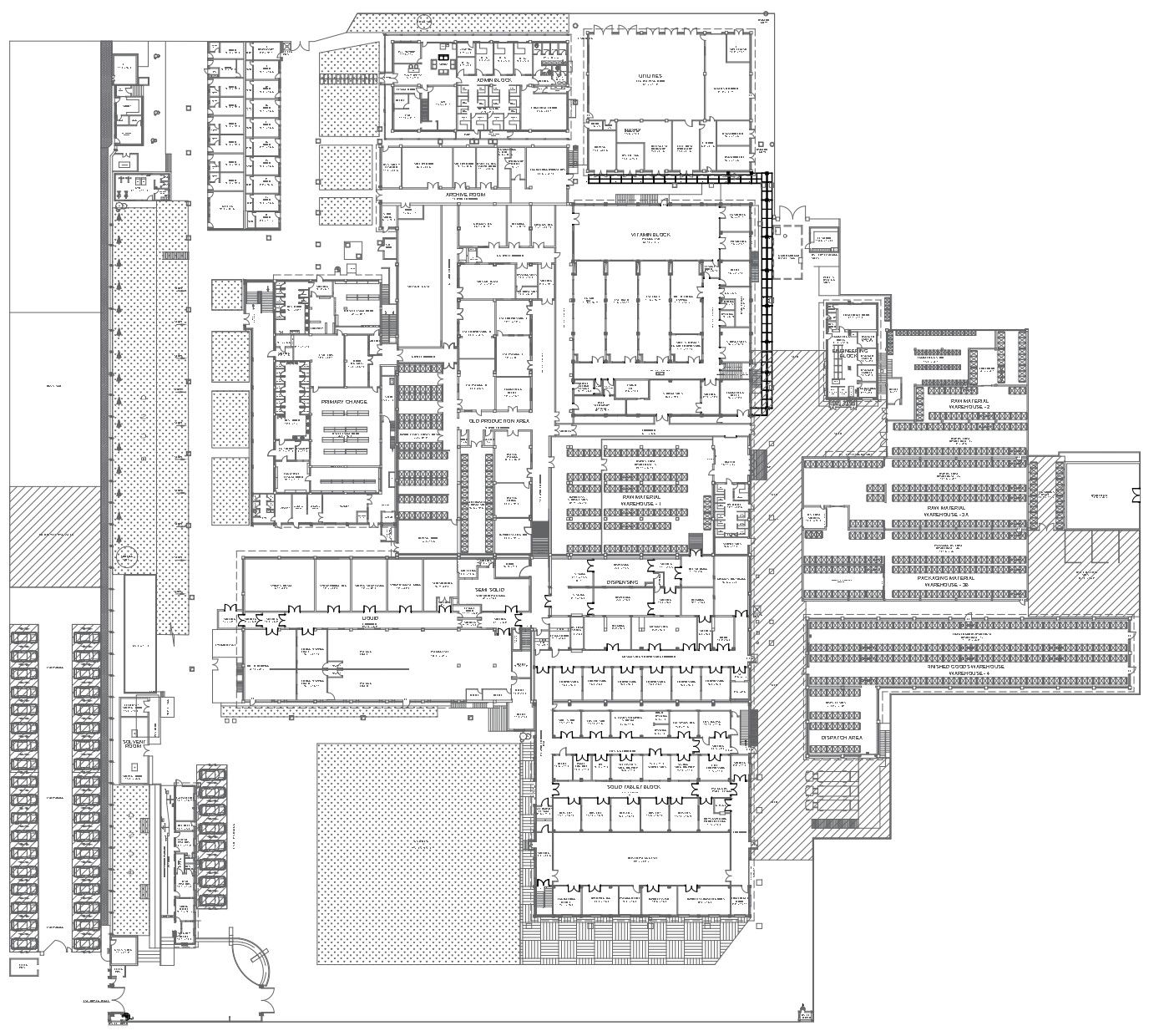 Warehouse design with parking details dwg autocad drawing .