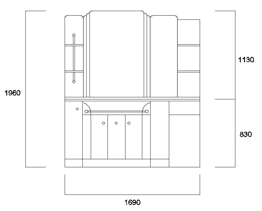 Wash Basin Cabinet And Mirror Front Elevation drawing