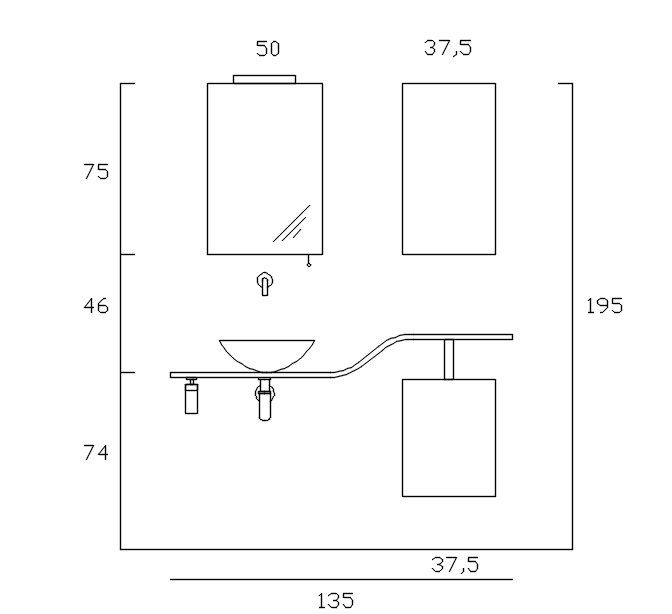 Wash Basin Drawing With Render Image
