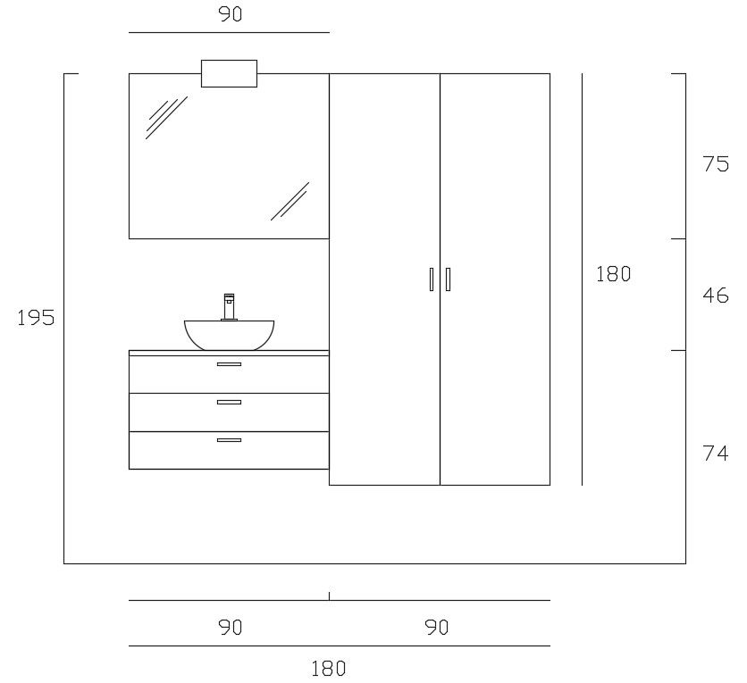 Wash Basin With Cabinet Elevation Drawing