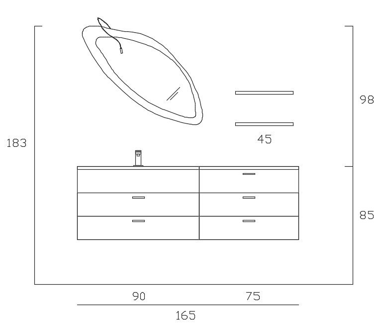 Wash Basin With Cabinet Front Elevation Free Download DWG File