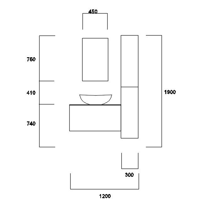 Wash Basin With Mirror And Counter Top Bowel DWG File
