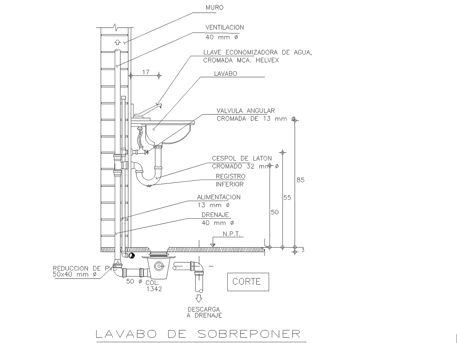 Wash basin installation detail plan detail dwg file.