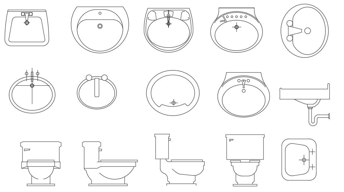 Wash Basin And Toilet Blocks Sanitary Ware Drawing DWG File