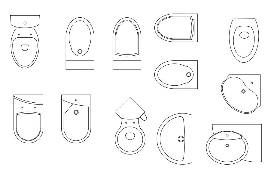 Wash Basin And Western Toilet Blocks Free Download DWG