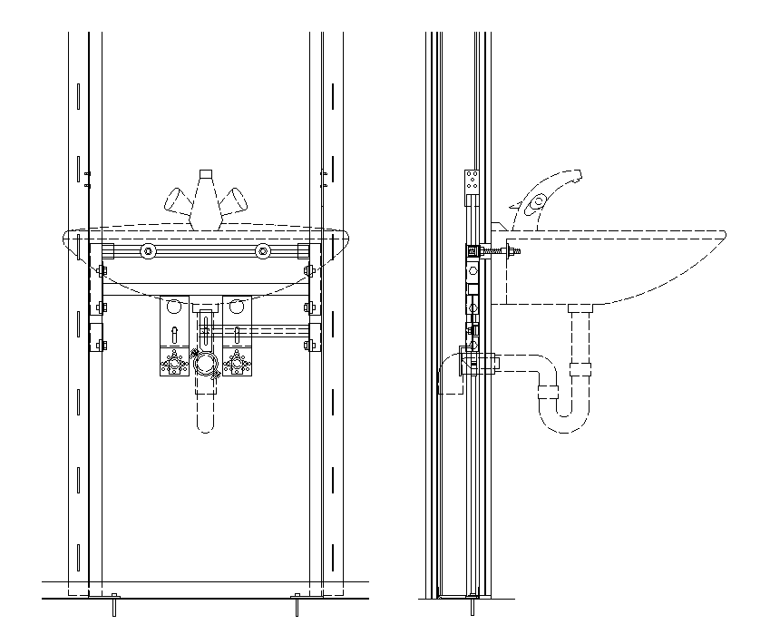 Wash Basin Side And Front Elevation Design Download DWG File