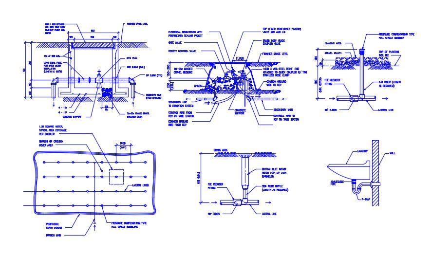 Washbasin and Drainage Design Layout AutoCAD Drawing