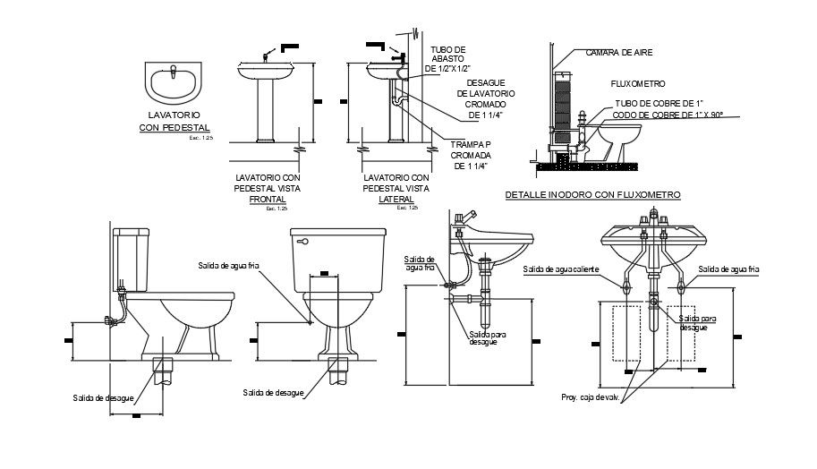 Washbasin Plan, Section And Elevation Layout File