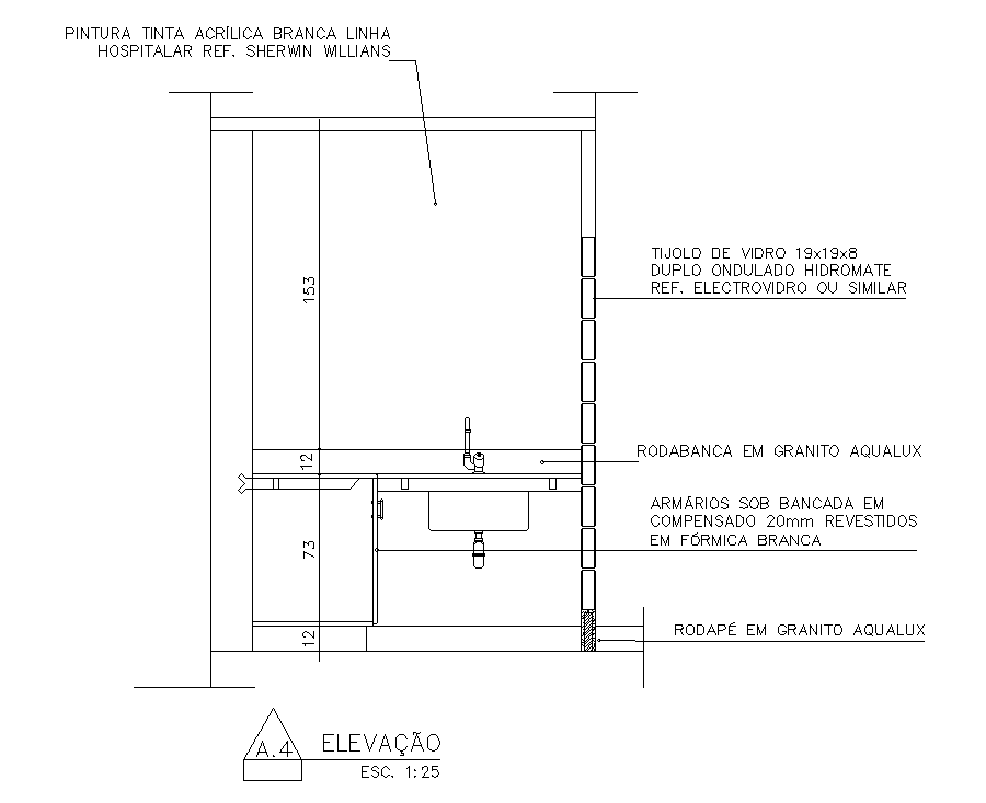 Washbasin Section With Texting Detail CAD Drawing DWG File