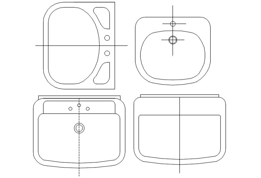 Wash basin cad blocks AutoCAD, Dwg file.