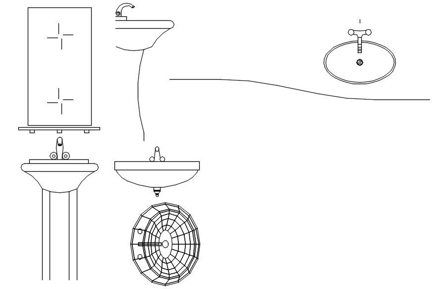 Wash basin plan and elevation cad blocks in AutoCAD, dwg file.