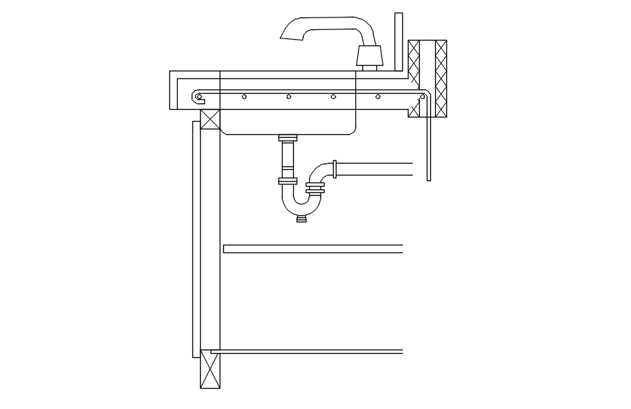 Washbasin section design in AutoCAD 2D, dwg file, CAD file
