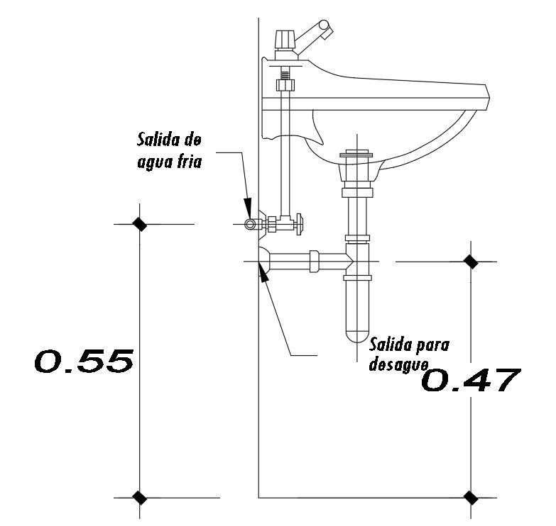 Washbasin side section detail drawing presented in this AutoCAD file | Download 2d autocad drawing file.