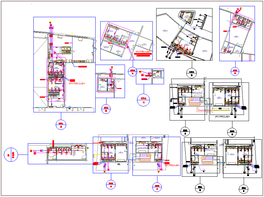 Washroom toilet water connection pipe section view - Floor plan dwg