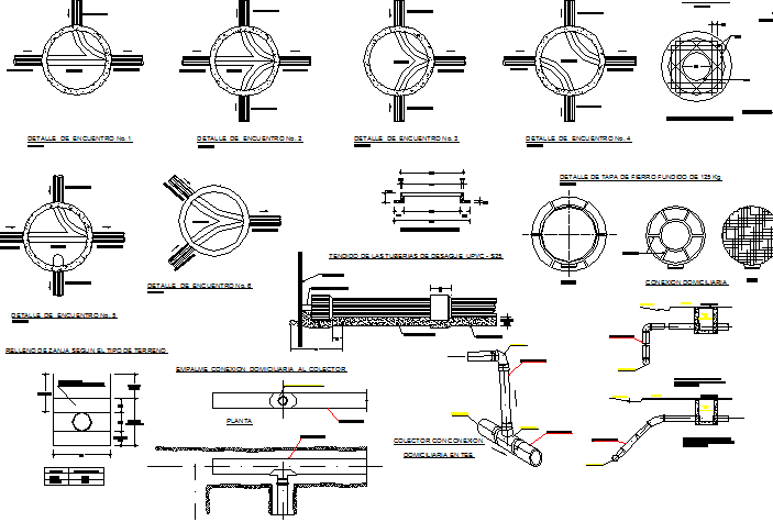 Waste water drainage pipe sewer construction details dwg file