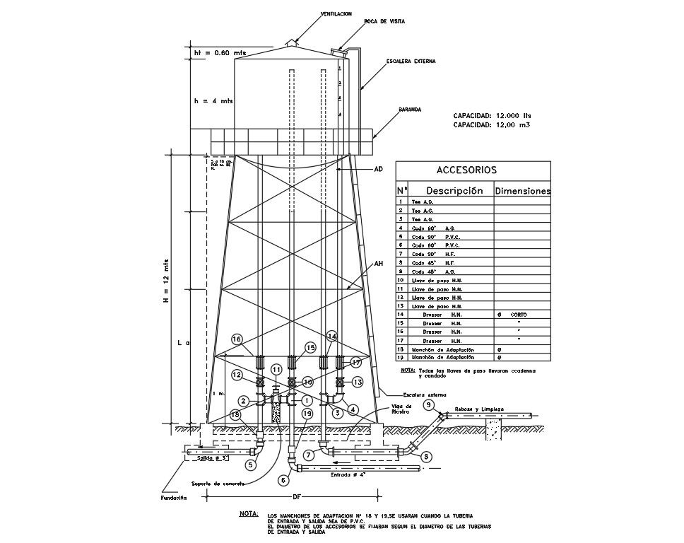 Water Storage Tank Section Drawing For DWG File