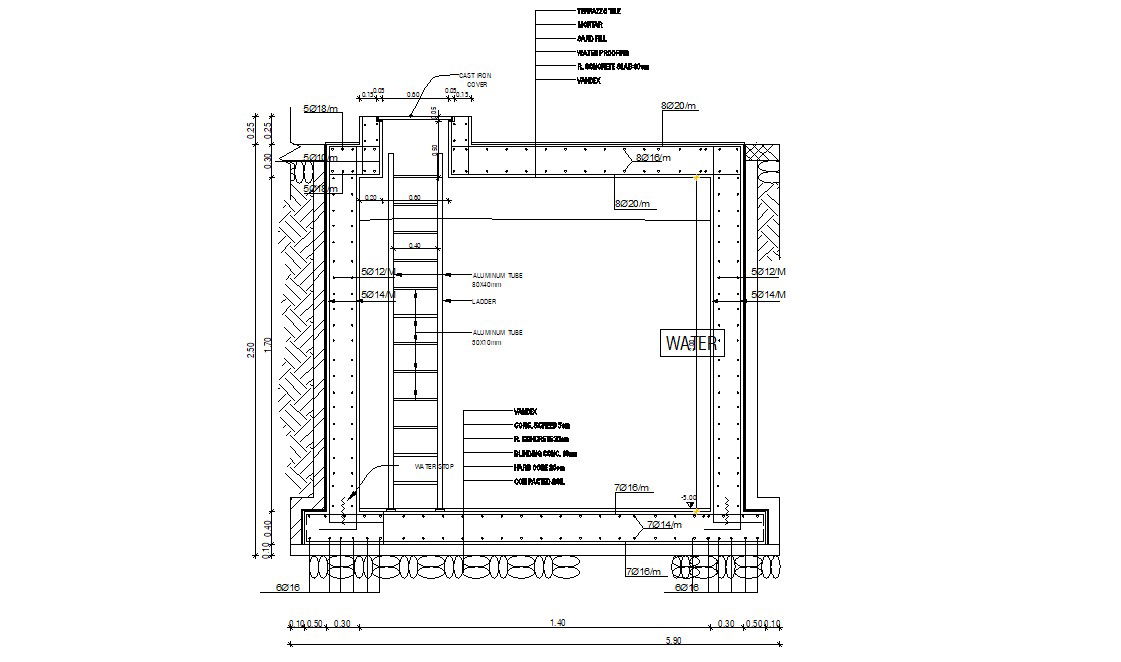 Water Tank Construction RCC Structure 2d CAD Drawing