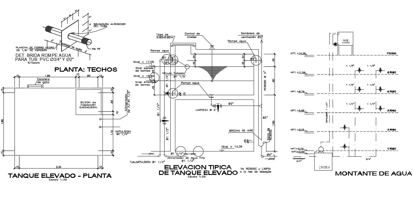 Water Tank Design With Section Plan And Levels AutoCAD File