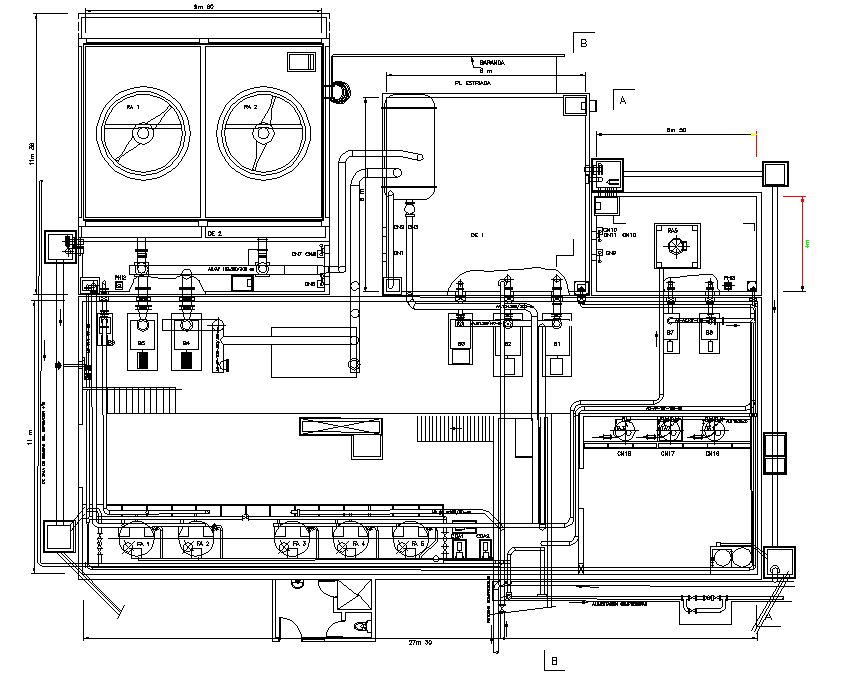 Water circuit in steel planet 3 side detail dwg file
