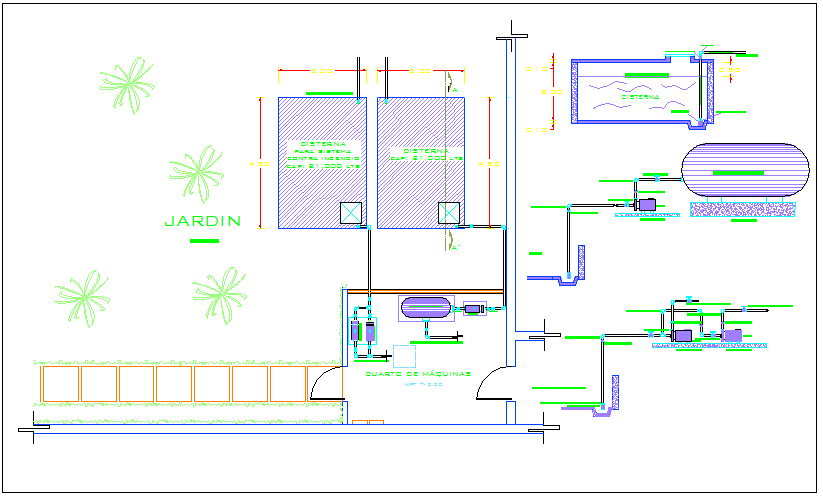 Water cistern structure and function of pumping water detail dwg file