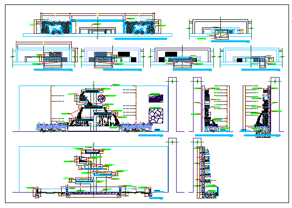 Water fall details of fountain of garden dwg file