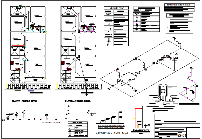Water installation and plumbing details of one family house dwg file