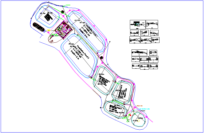 Water line plumbing design with pond view dwg file