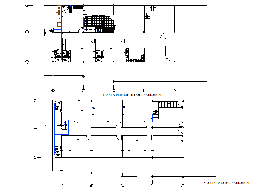 Water line view of residential area with view of plumbing dwg file