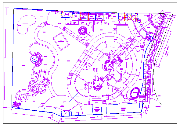 Water park landscaping with structure details dwg file