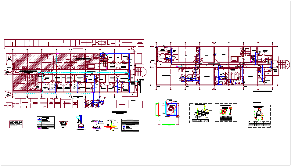Water pipe line view with its legend and floor plan design view of hospital dwg file