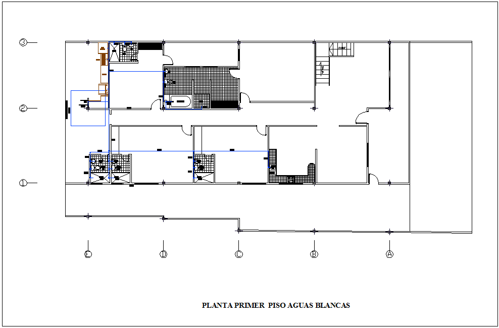 Water pipe line view with single line of first floor plan of housing dwg file