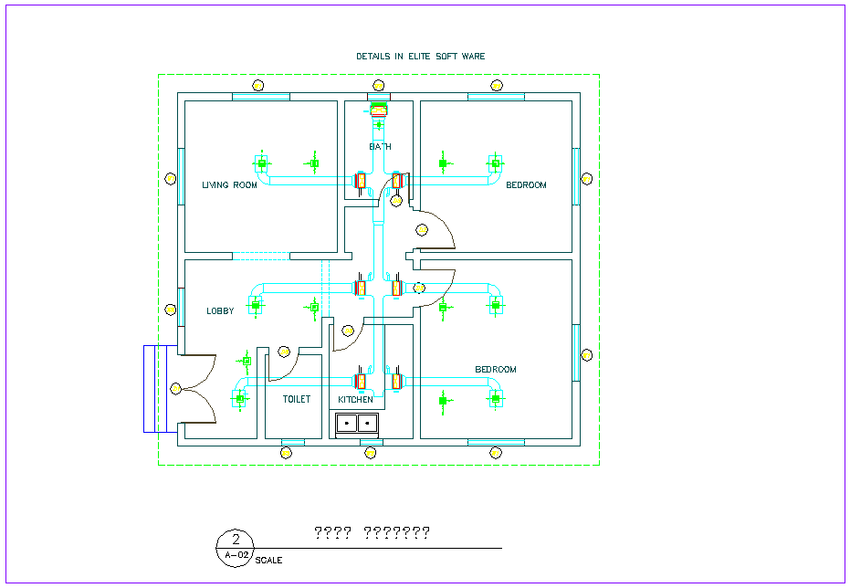 Water pipe line view with washing area dwg file