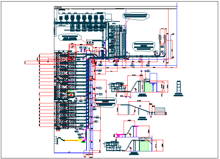 Water plumbing pipe connections and channel detail view dwg file