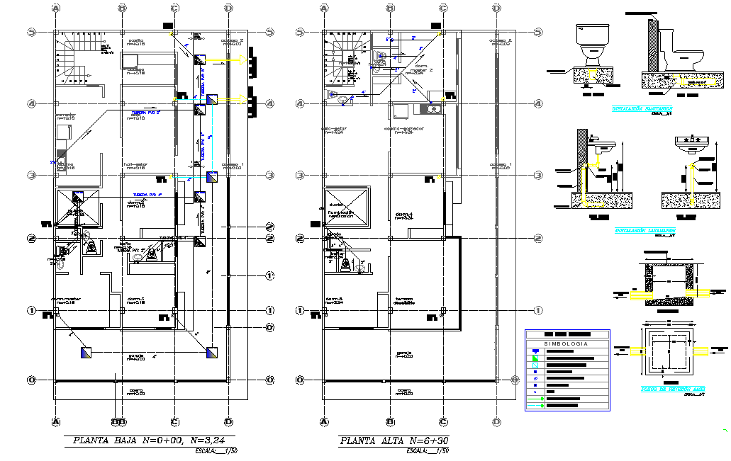 Water plumbing plan and elevation detail dwg file