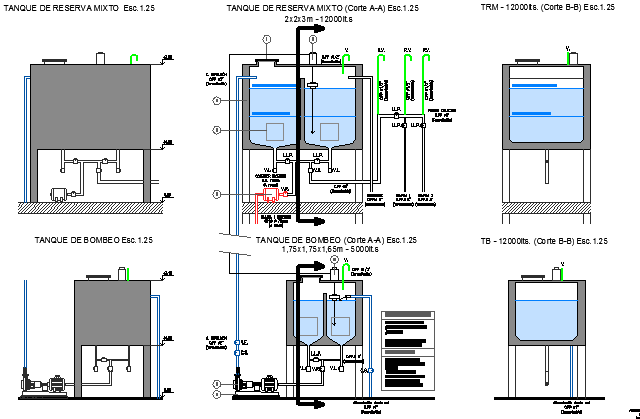 Water reservoir tank architecture project dwg file