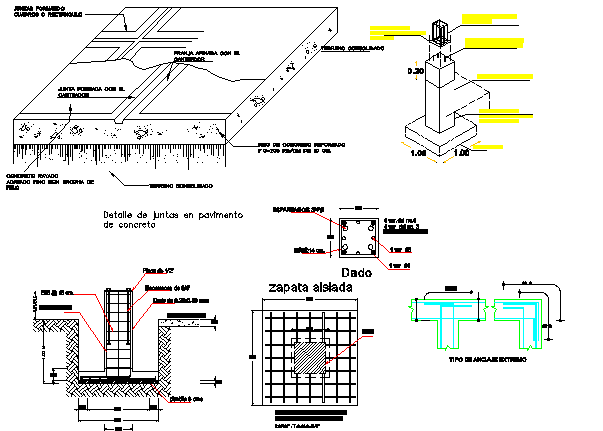 Water reservoir underground tank constructive details dwg file