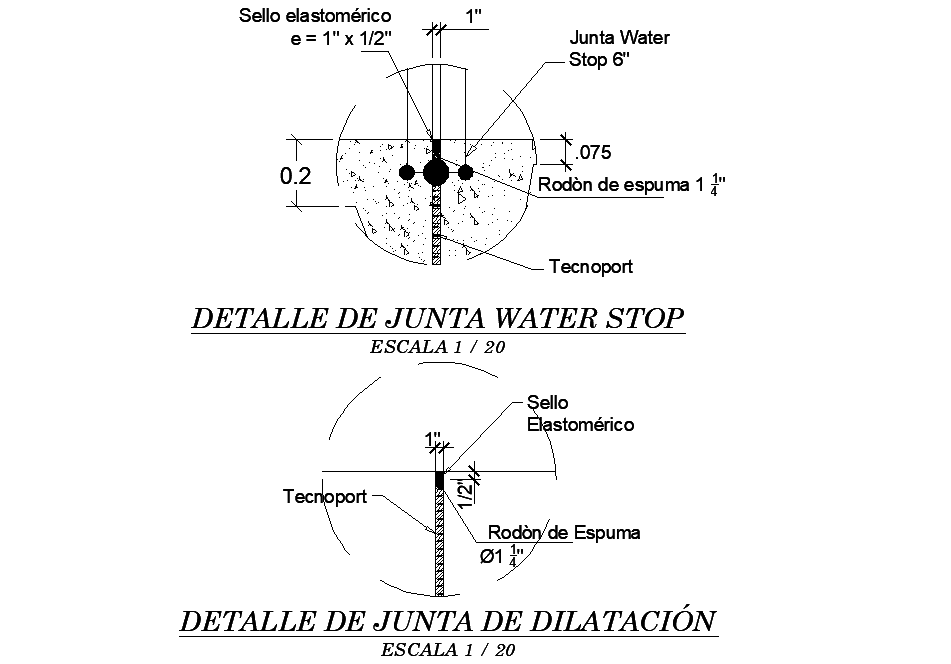 Water stop joint detail dwg file