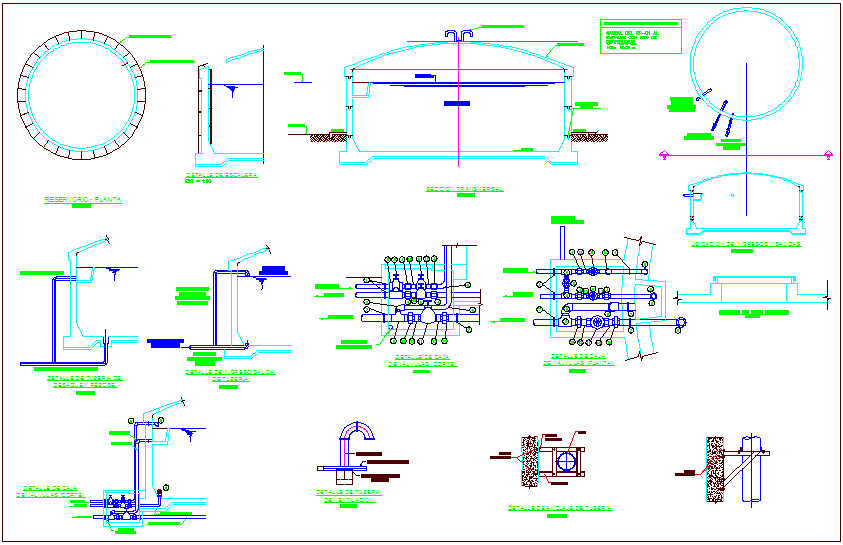 Water supply plumbing detail of reservoir dwg file