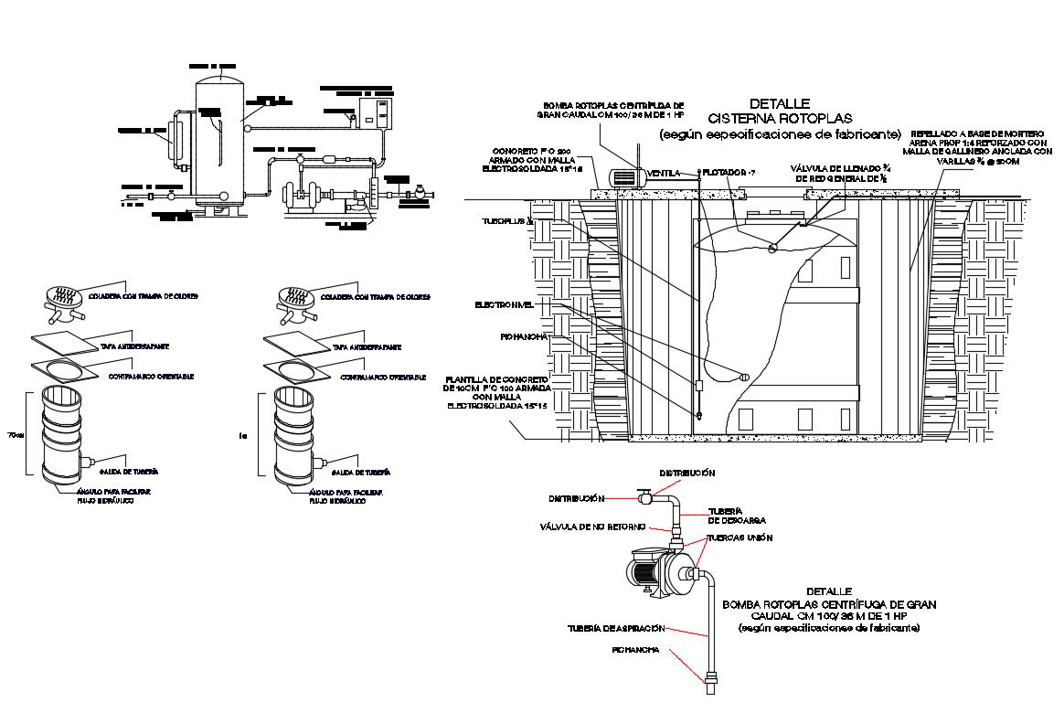 Water tank and gas installation cad drawing details dwg file