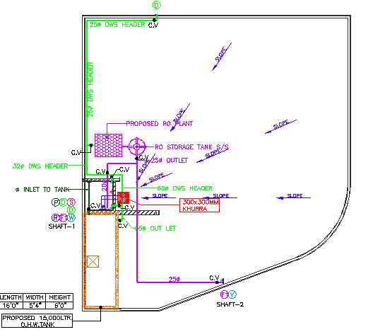 Water tank and plumbing details of house dwg file