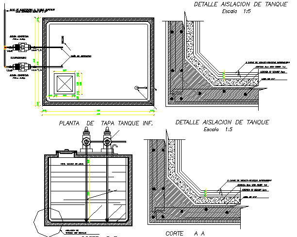 Water tank of house constructive details dwg file