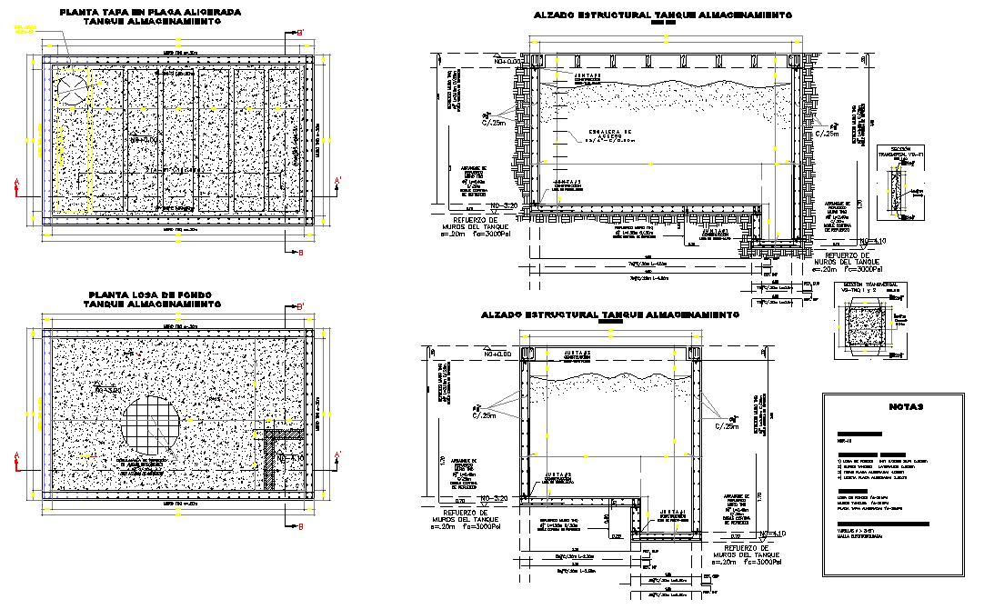 Water tank plan and section dwg file