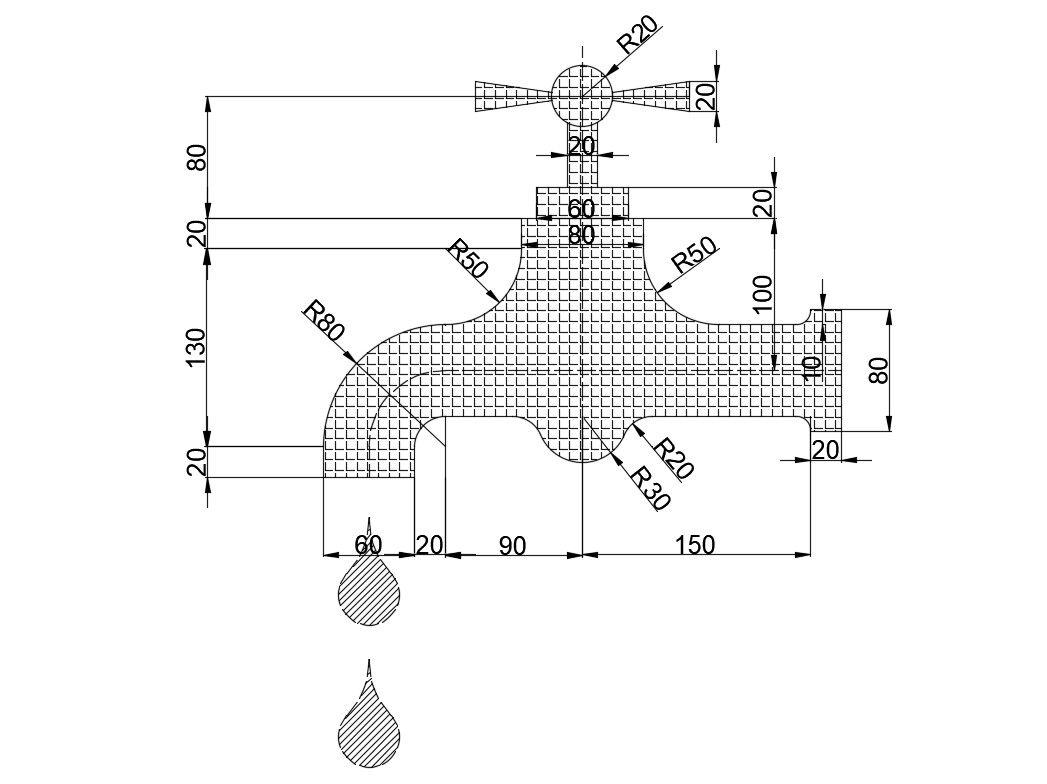 Water tap section block cad drawing details dwg file