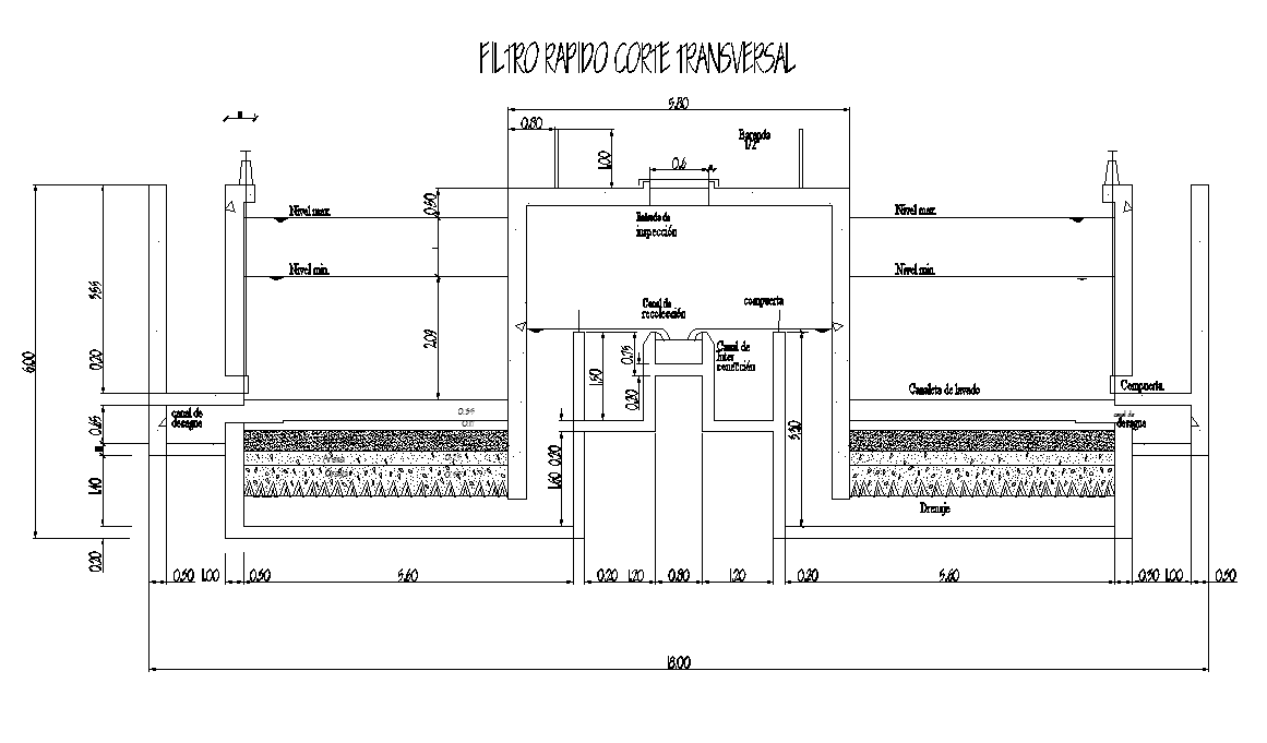 Water treatment plant detail elevation 2d view dwg file