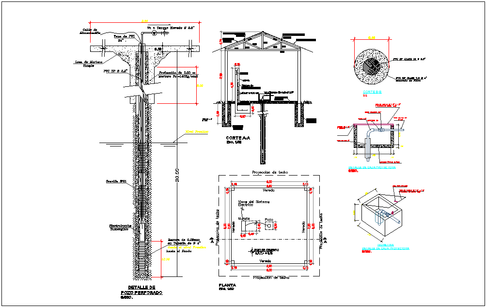 Water well foundation section view detail dimensions, naming structure stdenotation dwg file