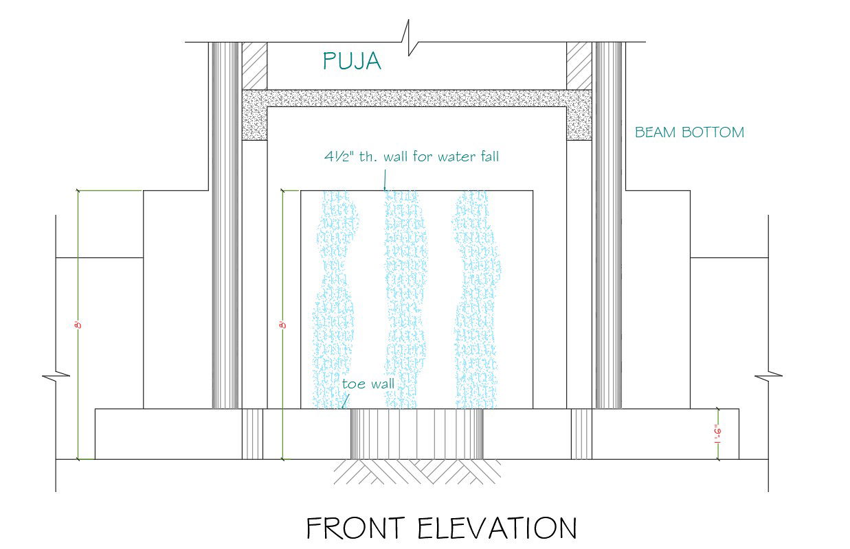 Waterfall Wall DWG CAD File with Elevation, Section and Layout Details
