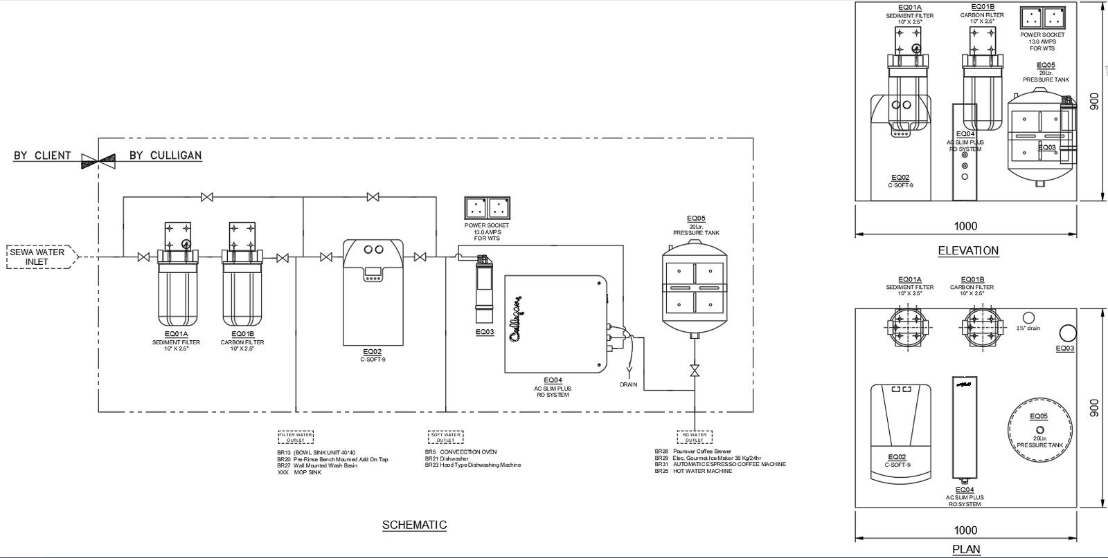 Water Filter schematic elevation plan AutoCAD DWG Drawing