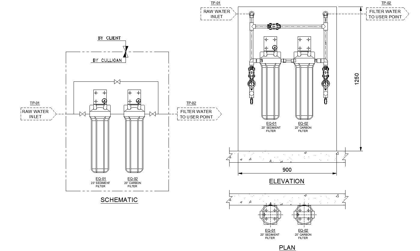 Water Filtration System CAD Drawing File with 4-Stage DWG CAD Layout