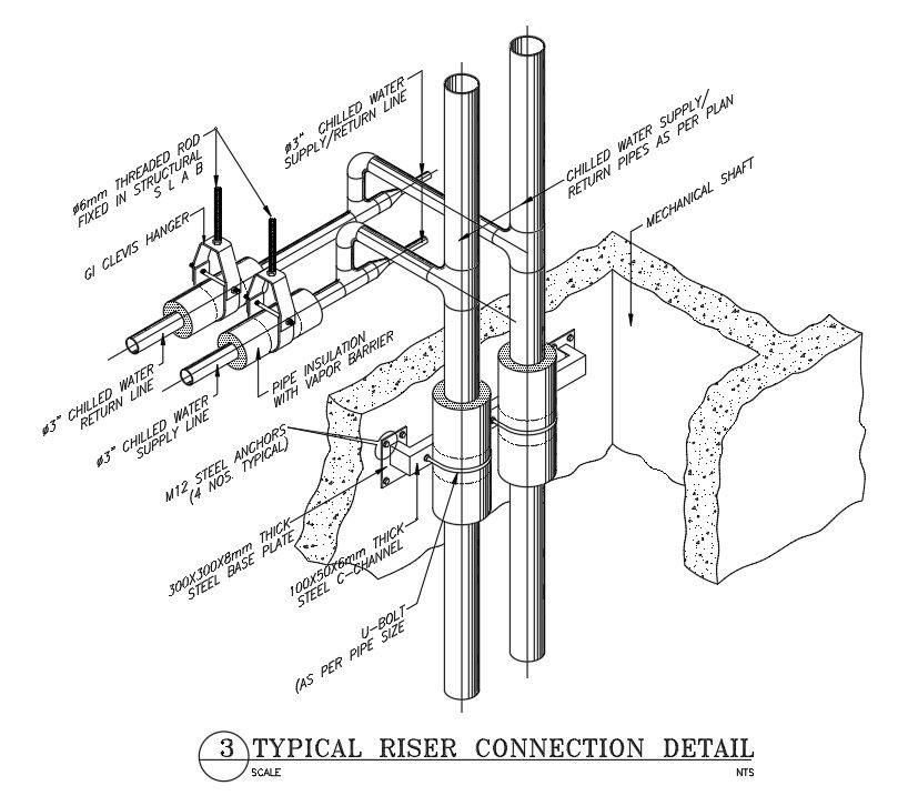 Water Riser Connection Isometric Elevation Drawing Download Free DWG File